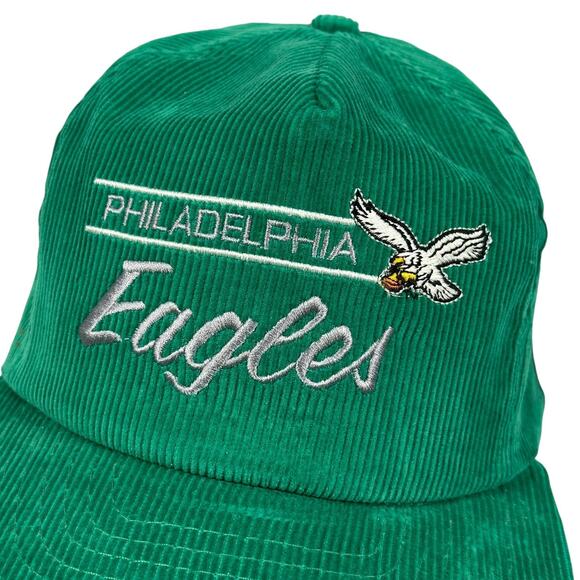Vintage Annco Philadelphia Eagles Corduroy Script Snapback Hat Kelly Green New - Picture 2 of 9